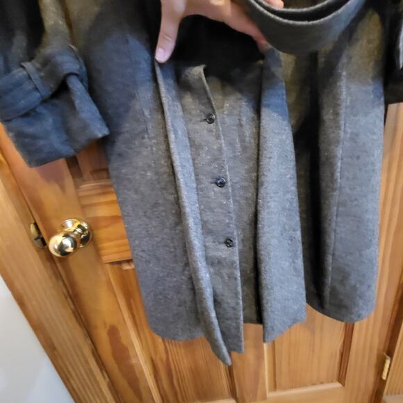 Vtg Gray Wool Trench Long Pea Coat Military Teller Coat Jacket Sz small - Picture 4 of 7